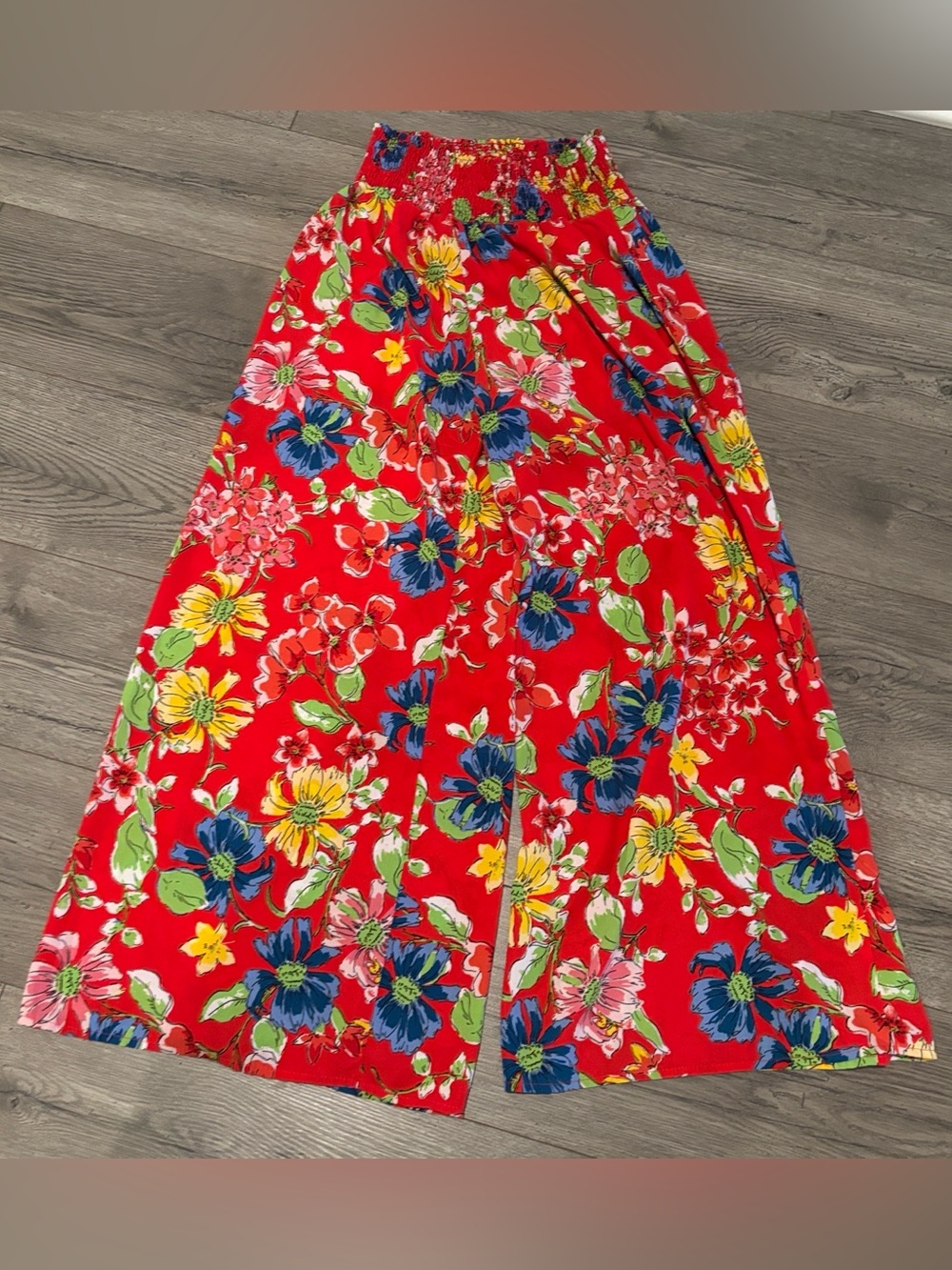 Sienna Sky Red Floral Smocked Wide-Leg Pants